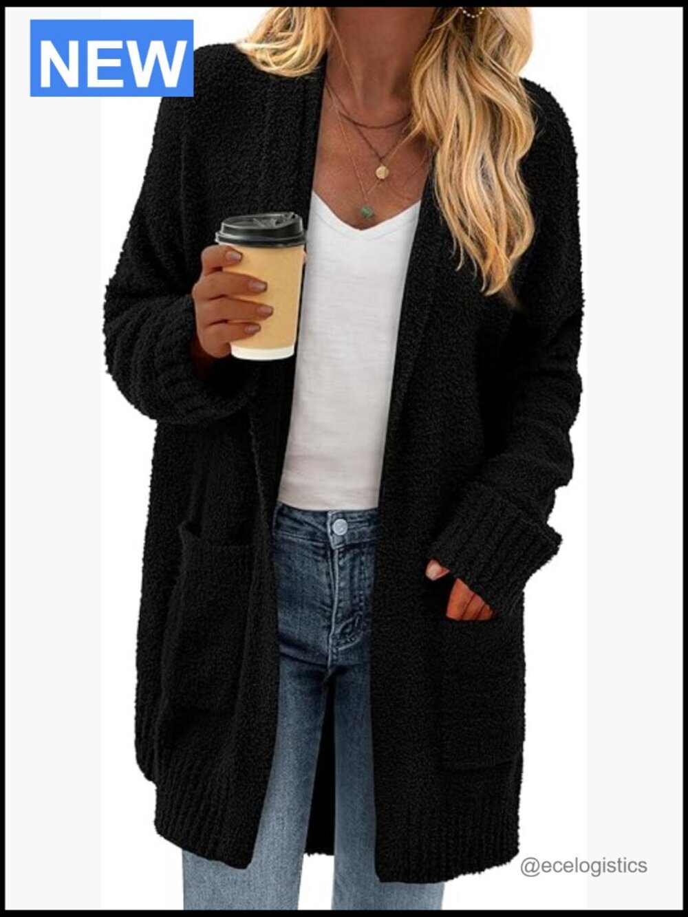 Chunky Fuzzy Knit Open Front Long Sleeve Cardigan